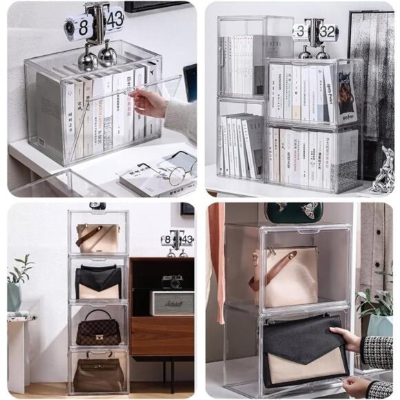 Clear Stackable Plastic Storage Bins with Magnetic Lid, Dustproof Book - Picture 3 of 7